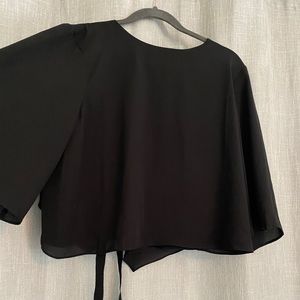 Top shop black blouse open tie back-bell sleeves